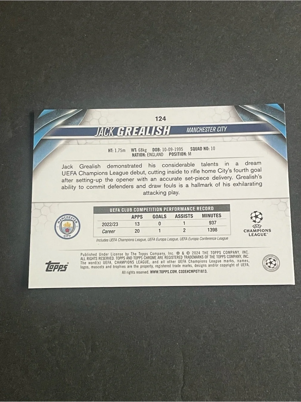 2023/24 Jack Grealish Manchester City 3 Base Card Lot